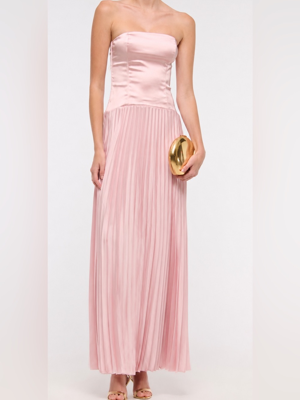 Abercrombie & Fitch Strapless Pleated Maxi Dress in Blush Pink